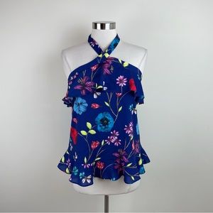 Parker Valencia Eclipse Blue Colorful Floral Halter Top New Women Small Designer